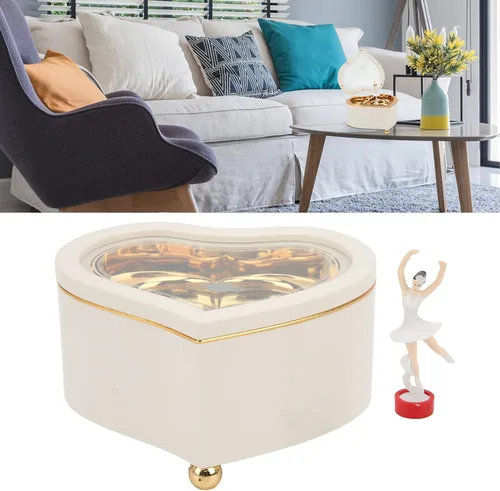 Vista 3 de ENTHUSRI Caja de música con mecanismo de bailarina, caja de música giratoria en forma de corazón, bonita y exquisita mano de obra para regalos