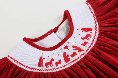 Vista 4 de Lil cactus Vestido de obispo fruncido navideño para bebés y niñas