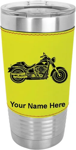 Vista 14 de LaserGram - Vaso de 20 onzas con aislamiento al vacío, estilo motocicleta, grabado personalizado incluido (piel sintética, estilo béisbol)