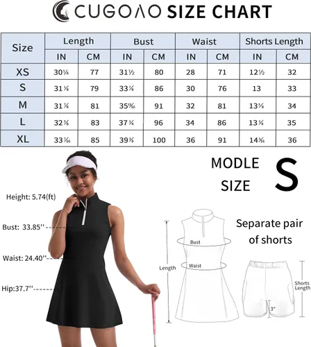 Vista 6 de Vestido de tenis para mujer, vestidos de golf y tenis con pantalones cortos integrados y bolsillos para entrenamiento sin mangas