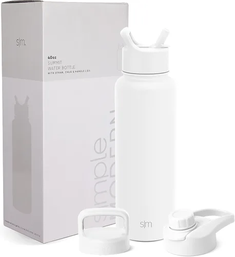 Vista 9 de Simple Modern botella de agua con tapa para beber con pajilla, termo metálico de acero inoxidable con aislamiento al vacío, colección Summit