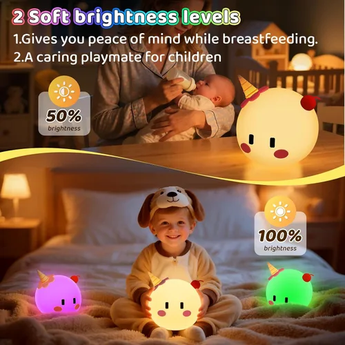 Vista 3 de Luz nocturna monstruosa para niños, 7 modos de color y lámparas de luz controladas por voz, bonita luz nocturna portátil de silicona recargable
