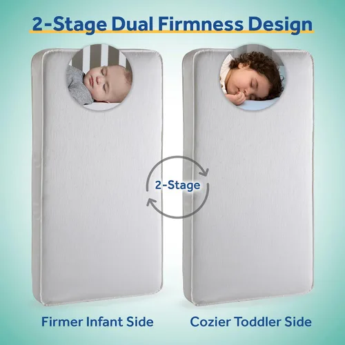 Vista 9 de Colchón de cuna Sealy Baby Flex Cool de 2 etapas transpirable con ajuste para cama de niño, funda de algodón transpirable y resistente al agua, 204