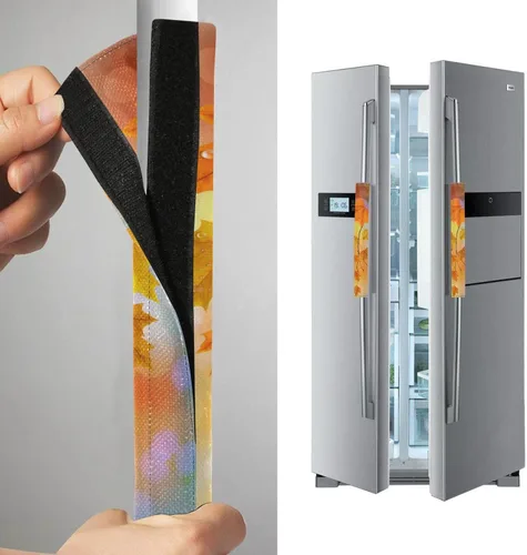 Vista 3 de Eionryn Fundas para manija de puerta de refrigerador con hojas caídas de arce otoñal, arces naranjas de otoño, guantes para microondas