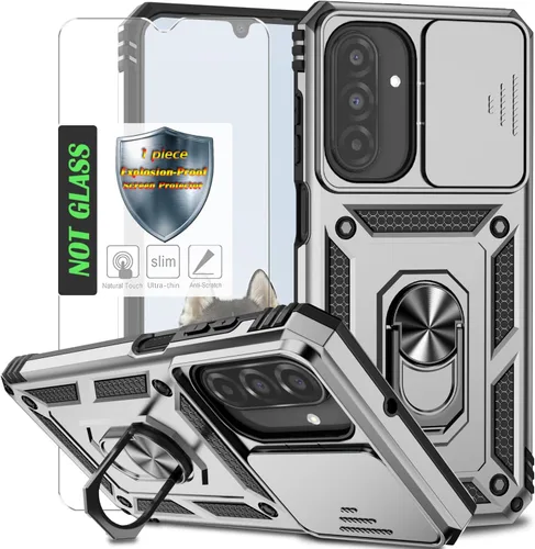 Vista 25 de Funda para Galaxy A26 con cubierta para lente de cámara, protector de pantalla HD, protección contra caídas de grado militar, soporte de anillo