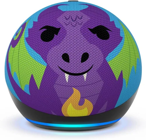 Vista 2 de Amazon Echo Dot Kids (modelo más reciente), Bocina inteligente para disfrutar audiolibros apropiados para su edad, juegos interactivos y Dragón