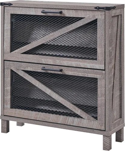 Vista 6 de ACCOHOHO Gabinete de zapatos de granja, armario estrecho de almacenamiento de zapatos con 2 cajones abatibles y estantes ajustables, organizador