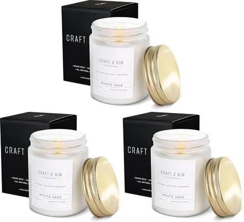 Vista 13 de Craft & Kin - Vela perfumada de cuero inglés de alta calidad, larga duración, 45 horas de tiempo de combustión, vela perfumada de soja natural