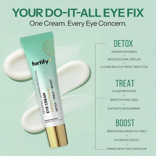 Vista 5 de Fortify Skincare Crema para debajo de los ojos con cafeína y péptidos - 3 en 1: desintoxicación, tratamiento, aumento - reduce la hinchazón, ojeras