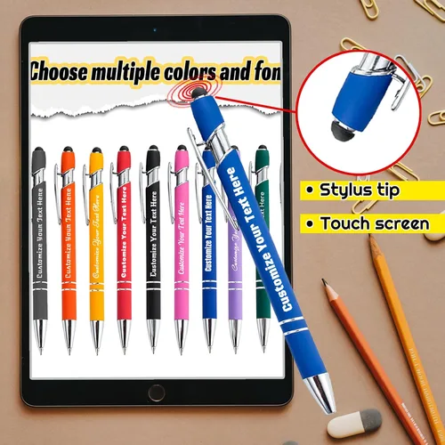 Vista 4 de Bolígrafos personalizados, bolígrafo grabado personalizado con punta de lápiz capacitivo, bolígrafo de tinta retráctil personalizado para escritura
