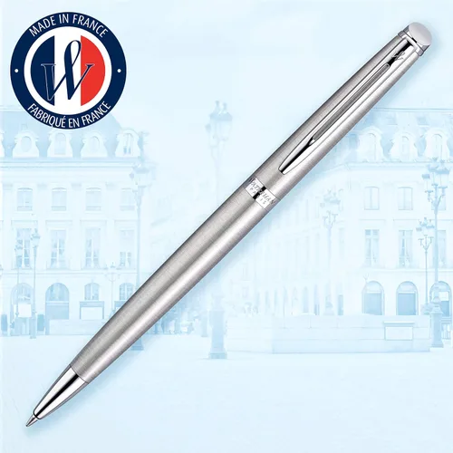 Vista 6 de Waterman Expert - Bolígrafo negro CT, punta media, bolígrafo hemisferio de tinta azul, acero inoxidable con borde cromado, punta media con cartucho