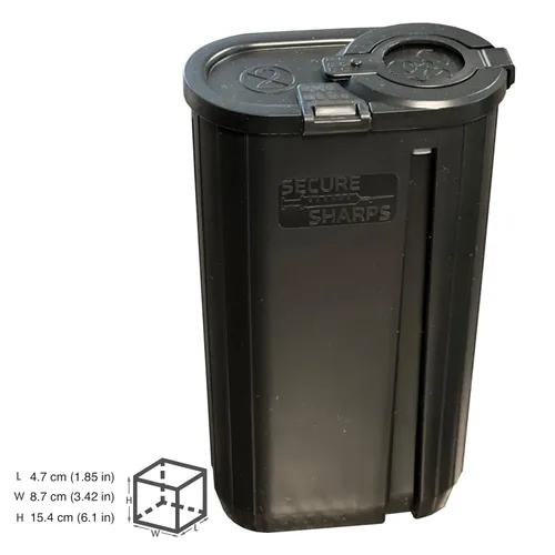 Vista 3 de Secure Sharps - Recipientes de bolsillo para objetos Sharps pequeños, 8.5 fl oz, negro (caja de 100)