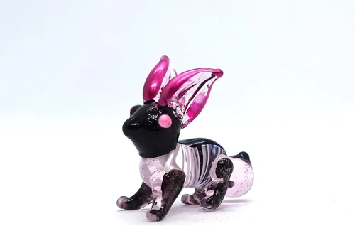 Vista 4 de Micro figuras de conejo de vidrio soplado a mano, animales, regalo coleccionable para decoración del hogar (negro rosa)