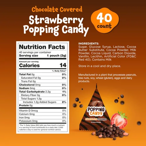 Vista 2 de Popping Candy, Chocolate Rocks, Rocas de caramelo con sabor a fresa