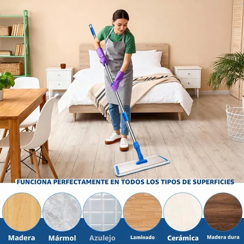 Vista 7 de Trapeador profesional de microfibra de 18 pulgadas, trapeador plano con mango de acero inoxidable, cabezal giratorio de 360 con 2 almohadillas