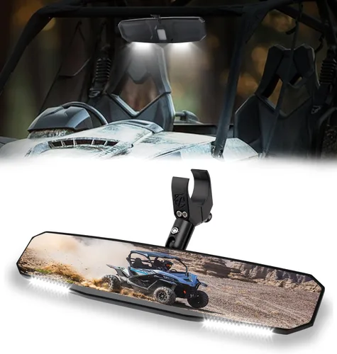 Vista 8 de Xprite Espejo retrovisor UTV de 13 pulgadas, espejo central SXS UTV con luces interiores, abrazadera de aluminio ajustable para montaje de 1.5 a 2