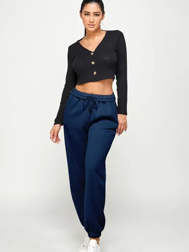 Vista 3 de Pantalones deportivos casuales de forro polar holgados para mujer, pantalones deportivos plegables de cintura alta, pantalones deportivos cálidos