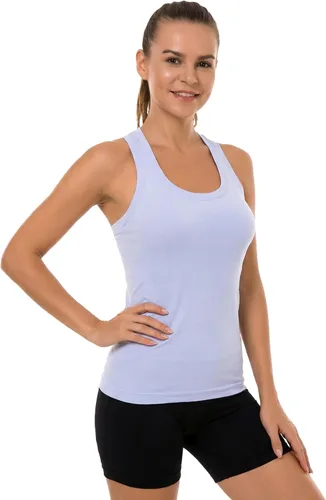 Vista 5 de MathCat Camisetas de entrenamiento para mujer, sin costuras, básicas, sin mangas, con espalda cruzada, atlética, yoga, correr, uso diario