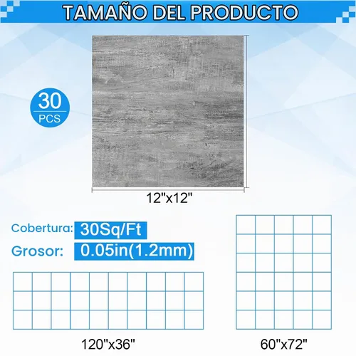 Vista 3 de Paquete de 30 azulejos de vinilo de 12 x 12 pulgadas para despegar y pegar, planchas autoadhesivas impermeables para cocina, comedor, dormitorios