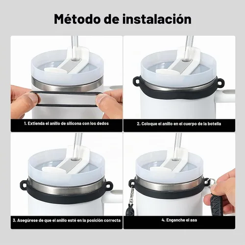 Vista 3 de Asa de Botella de Agua, Correa de Botella de Agua de Silicona, Portabotellas, Soporte con Correa, Se Ajusta a la Mayoría de Botellas de 8-40oz Negro