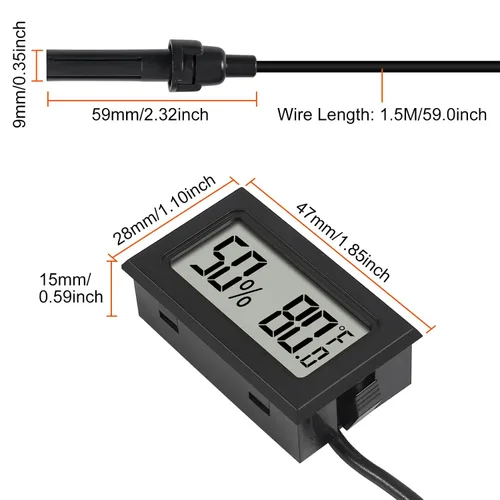 Vista 5 de Mini termómetro digital higrómetro medidor interior con sensor de sonda LCD medidor de temperatura humedad Fahrenheit medidor para incubadora reptil