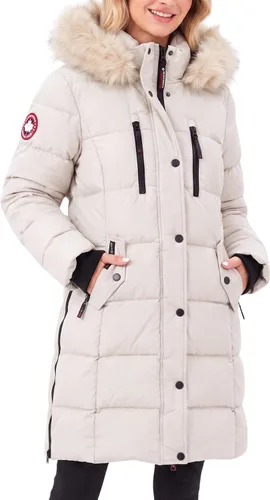 Vista 8 de CANADA WEATHER GEAR - Abrigo largo acolchado para mujer - Parka con capucha de piel sintética resistente al viento y al agua para invierno Blanco