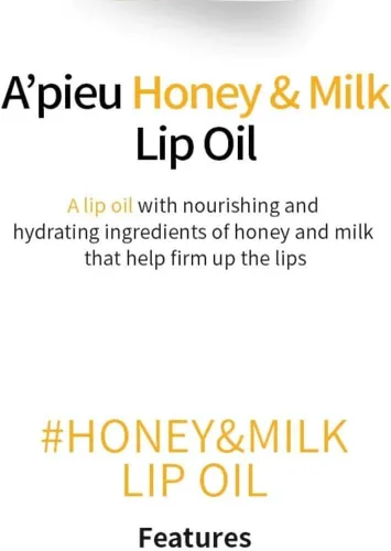 Vista 3 de A'PIEU Honey & Milk Lip Oil I Aceite de labios coreano, humedad duradera, extractos nutritivos, acabado suave, ligero