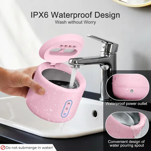Vista 2 de Máquina limpiadora ultrasónica de retenedores, limpiador de dentaduras impermeable IPX6, 3 modos de limpieza dental con indicador RGB, UV de 45 kHz