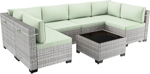 Vista 134 de Juego de sofá modular de mimbre de polietileno para exteriores Gris