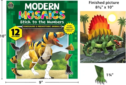 Vista 6 de Teacher Created Resources Dinosaurios y animales prehistóricos Mosaicos modernos se adhieren a los números
