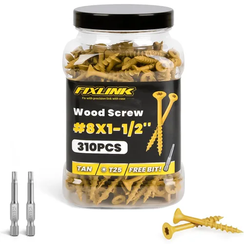 Vista 22 de Tornillos de madera de 1 pulgada, tornillos de cubierta FIXLINK #8 x 1, 150 piezas, con revestimiento epoxi, T25 Star Bit con revestimiento