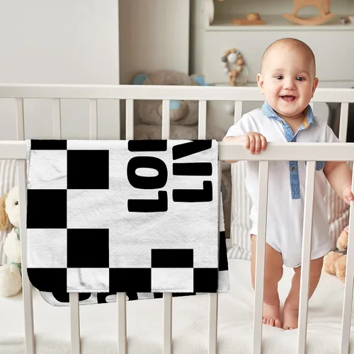 Vista 4 de HIWX Manta a cuadros blancos y negros para niños, larga vida, manta retro moderna a cuadros para habitación de niños, dormitorio, hogar, sala