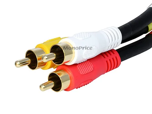 Vista 2 de Monoprice Cable de video - 1.5 pies - Negro Cable compuesto de doblaje de video estéreo triple RCA, conectores chapados en oro