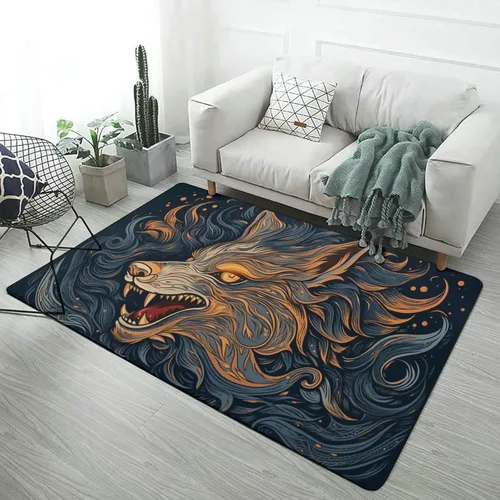 Vista 18 de Alfombra de lobo Fenrir de la mitología nórdica, decoración del hogar, dormitorio, sala de estar, alfombra suave y ligera de franela absorbente