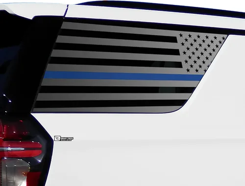 Vista 11 de Bogar Tech Designs Calcomanía de vinilo precortada con la bandera estadounidense para ventana de un cuarto compatible con Chevy Tahoe y GMC Yukon
