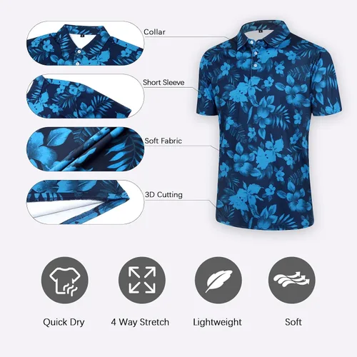 Vista 5 de Hawaiian Polo Shirts for Men, Quick Dry Men's Golf Shirts Short Sleeve Dry Fit Performance Golf Polo for Golf Hiking Horsing