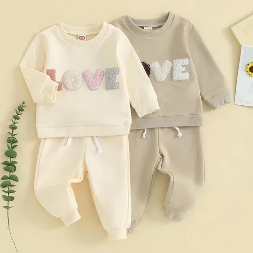 Vista 6 de Molgkyo Conjunto de 2 piezas de sudadera con estampado de letras y cuello redondo para bebé niño