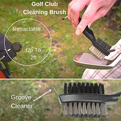 Vista 4 de Kit de accesorios de golf – Incluye toalla, soporte para bolas, cepillo, herramienta de reparación de Divot, 2 plantillas de alineación de bolas