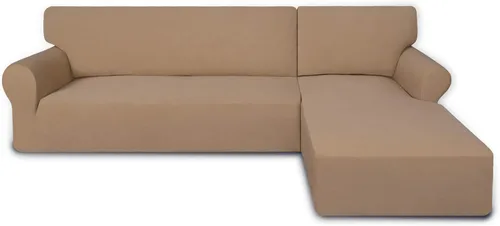 Vista 27 de PureFit - Fundas superelásticas para sofá modular en L, 2 fundas de elastano antideslizantes con borde elástico, ideal para niños y mascotas