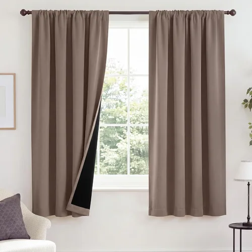 Vista 92 de NICETOWN Biscotti Beige 100% Cortinas opacas de 45" de largo para cocina, bolsillo con varilla para sótano completamente opaco, cortinas térmicas