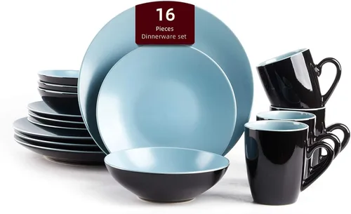 Vista 17 de HomeVss Colors Life juego de vajilla, exterior negro brillante con interior de color mate