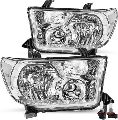 Vista 11 de JSBOYAT Conjunto de faros delanteros para Toyota Tundra 2007 2008 2009 2010 2011 2012 2013 / Reflector ámbar Sequoia 2008-2017 con lente ahumado