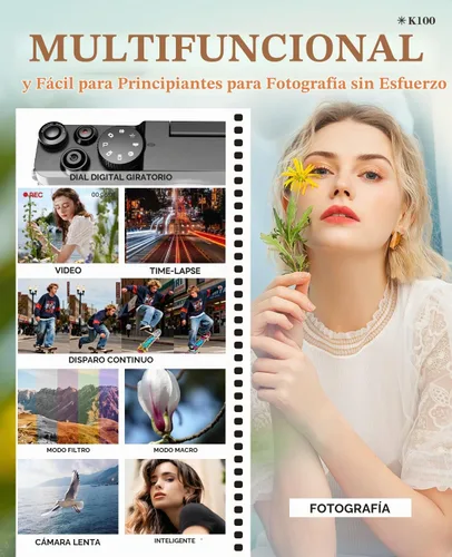 Vista 7 de TURE - Cámara digital 4K de 48 MP para fotografía y vlogging de YouTube, cámara de video de enfoque automático UHD con zoom 18X con pantalla