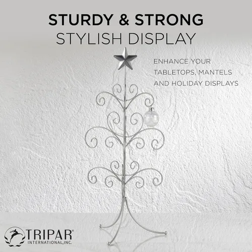 Vista 5 de Tripar Adorno decorativo para árbol y exhibición de joyas, acabado plateado (22 pulgadas de altura) - Soporte decorativo de alambre de metal - 3