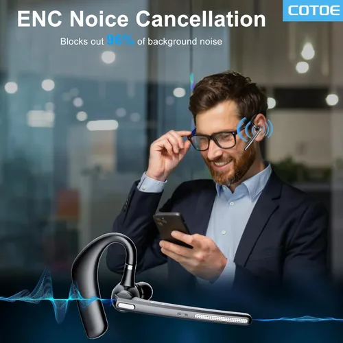 Vista 5 de COTOE Auriculares Bluetooth V5.3, auricular inalámbrico con estuche de carga de 500 mAh, auriculares manos libres, micrófono con cancelación