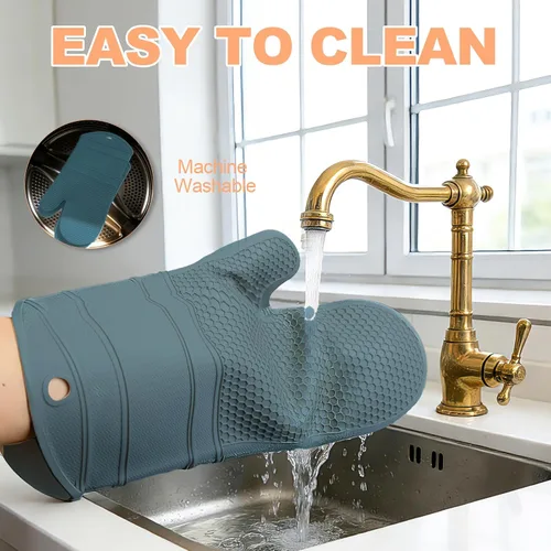 Vista 5 de YUTAT Silicone Oven Mitts,Heat Resistant 500F Kitchen Mitts 2PCS,Waterproof Cooking Gloves with Soft Polyester Filling for Kitchen Cooking Baking