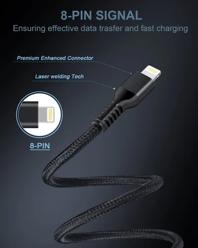 Vista 3 de Cargador de teléfono de coche Cable Lightning Cargador de carga rápida para iPhone 14 13 Apple Lightening Wire 6FT+4.8A Dual Port USB Cigarette