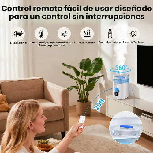 Vista 6 de Humidifiers for Bedroom Large Room -GloryAir 6L Cool & Warm Mist Humidifier White