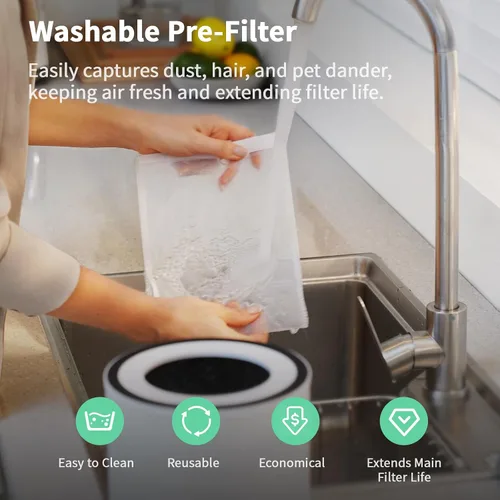 Vista 4 de Afloia Purificador de aire para el hogar, filtro lavable 4 en 1 para alergias, cubre hasta 1076 pies cuadrados, funcionamiento silencioso, apagado