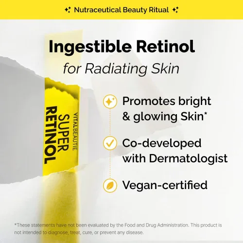 Vista 2 de VITALBEAUTIE Super Retinol - Retinol liposomal ingestible y vitamina C 1000 mg en polvo - Suplemento vegano K-Beauty para piel y tono de vidrio